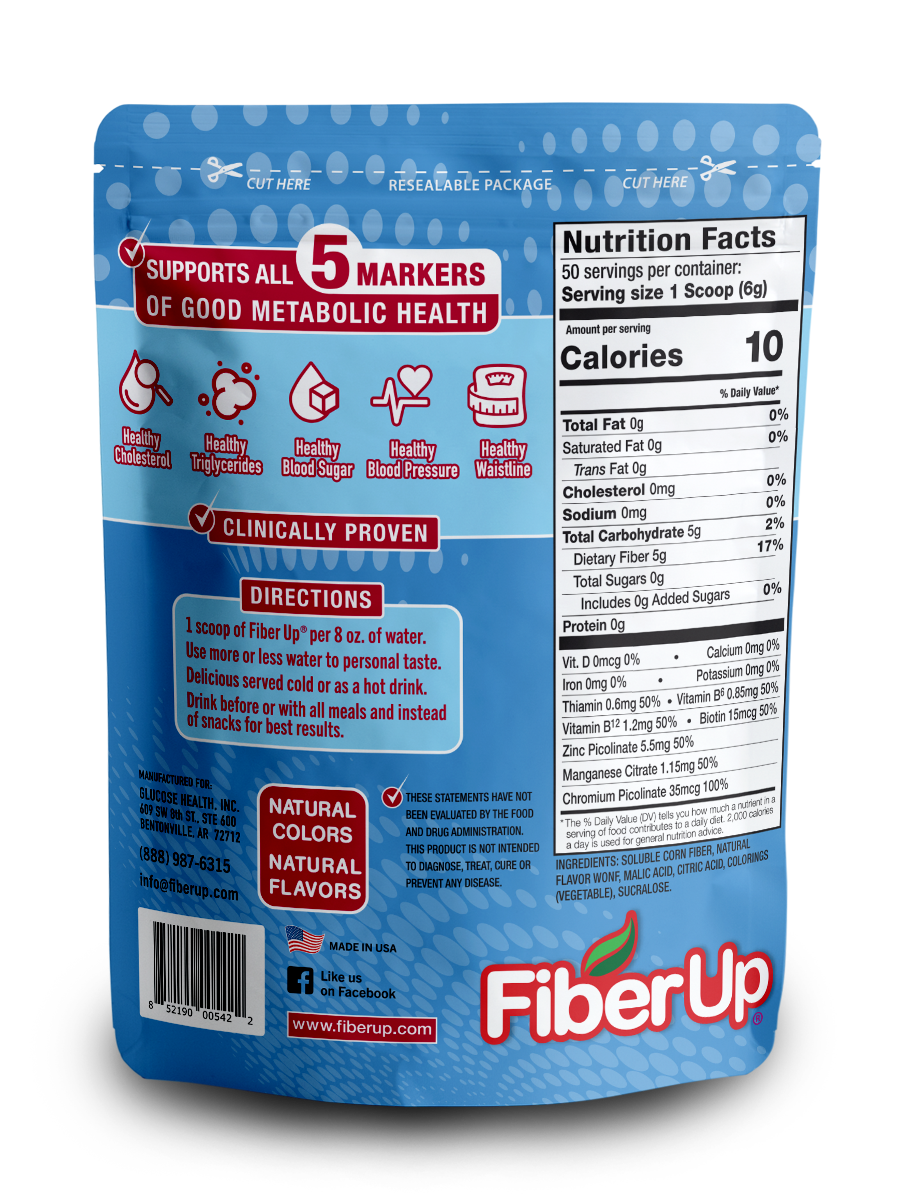 Fiber Up® Prebiotic Soluble Fiber Supplement for Metabolic Health, Delicious Fruit Punch Drink Mix, 48 Servings.