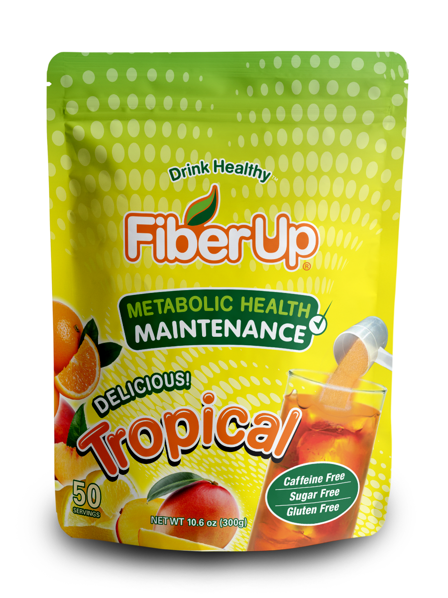 Fiber Up® Prebiotic Soluble Fiber Supplement for Metabolic Health, Delicious Tropical Drink Mix, 48 Servings.